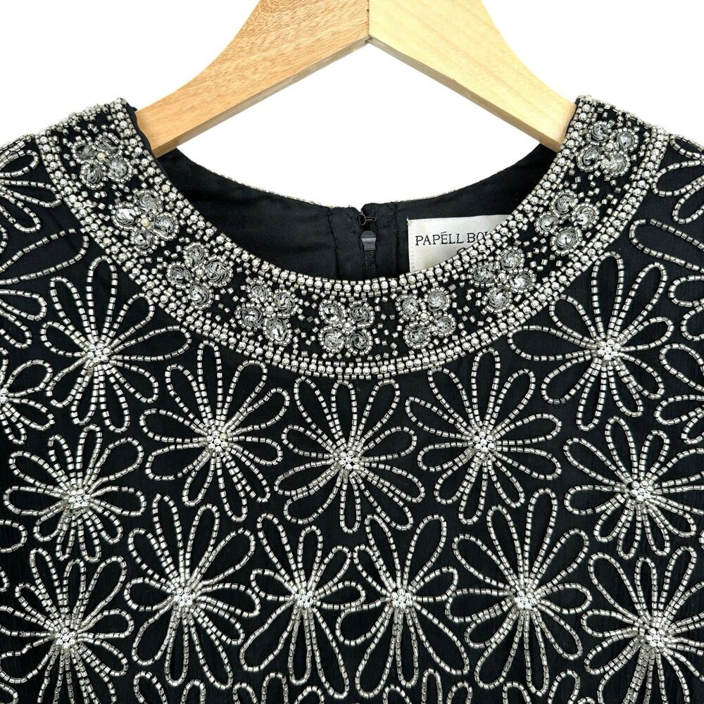 Vintage Papell Boutique Evening Blouse PL Black‎ Mother of the Bride Beaded Glam - Picture 3 of 14